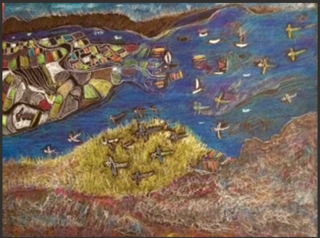 Catherine Fraser - Pencil Crayon - Mt. Maxwell/Boats/Dragonflies