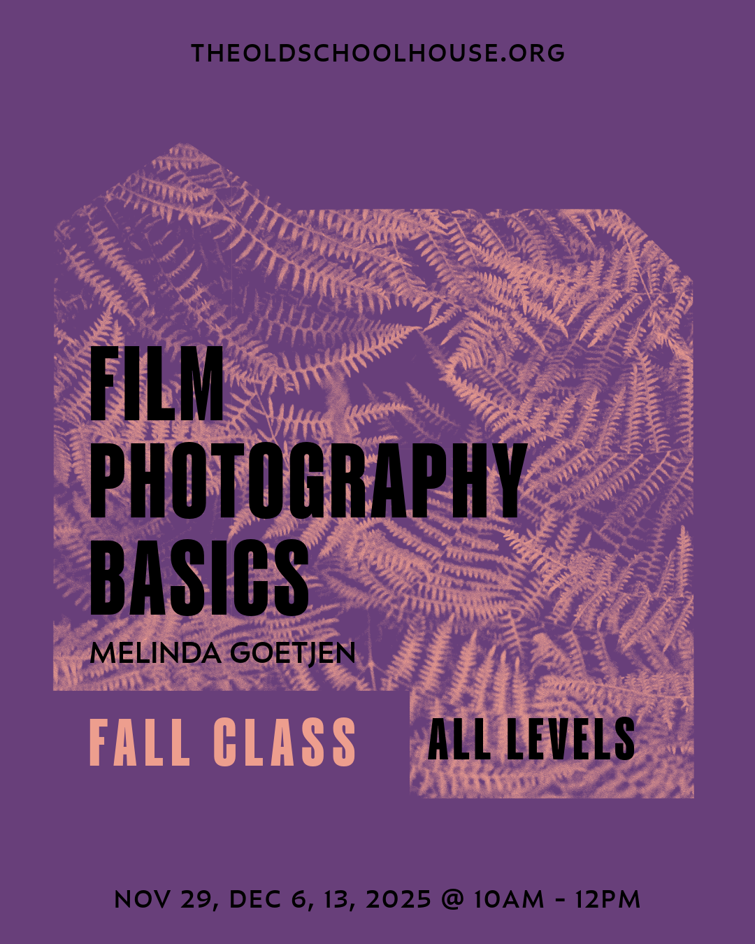 Photography |Black & White Film Photography Basics Workshop| Melinda Goetjen | Nov 29, Dec 6 and Dec 13, 2025 | 10am - 12pm