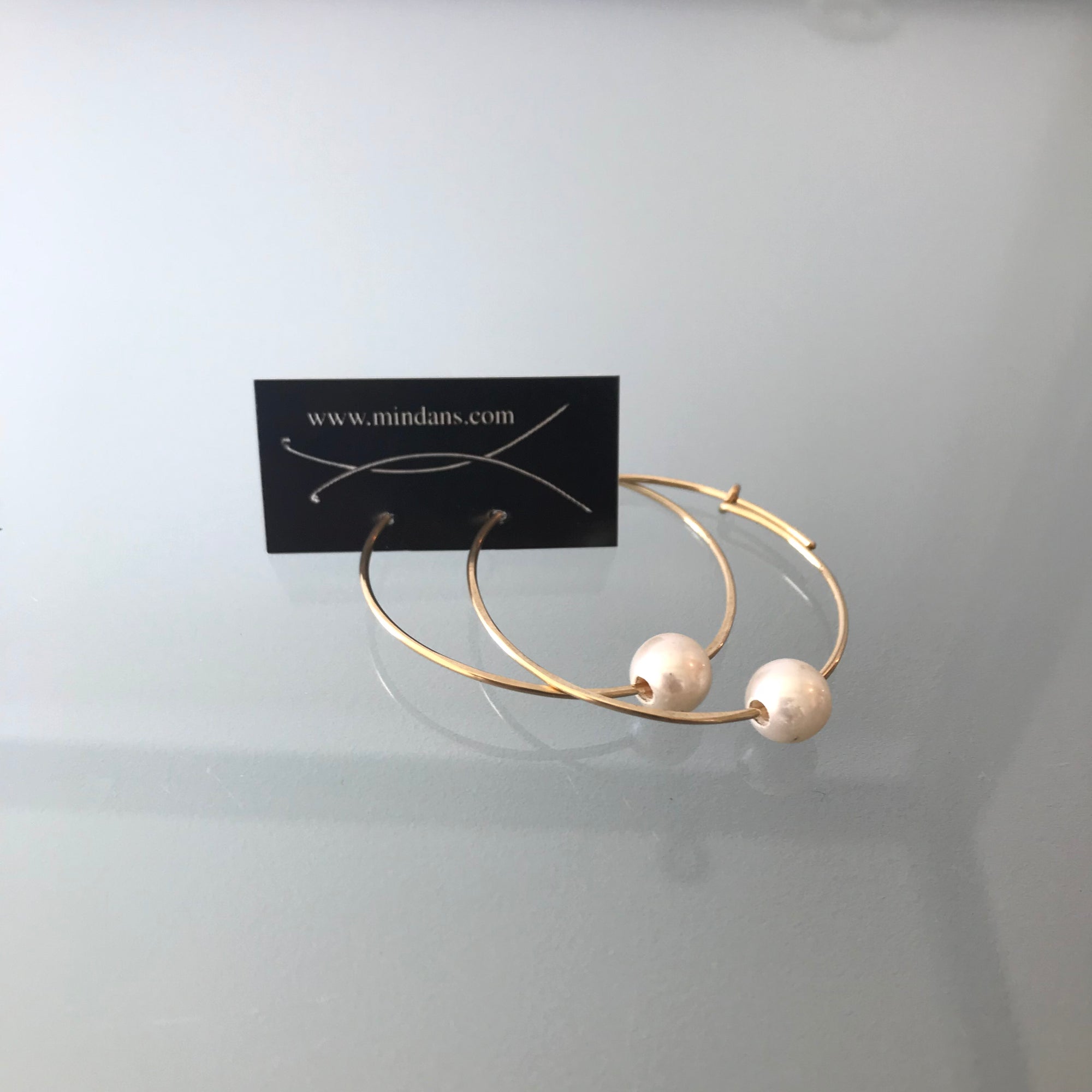 Mindan's Designs - Jewellery -Gold or Rose Gold Hammered Hoops with Pearls