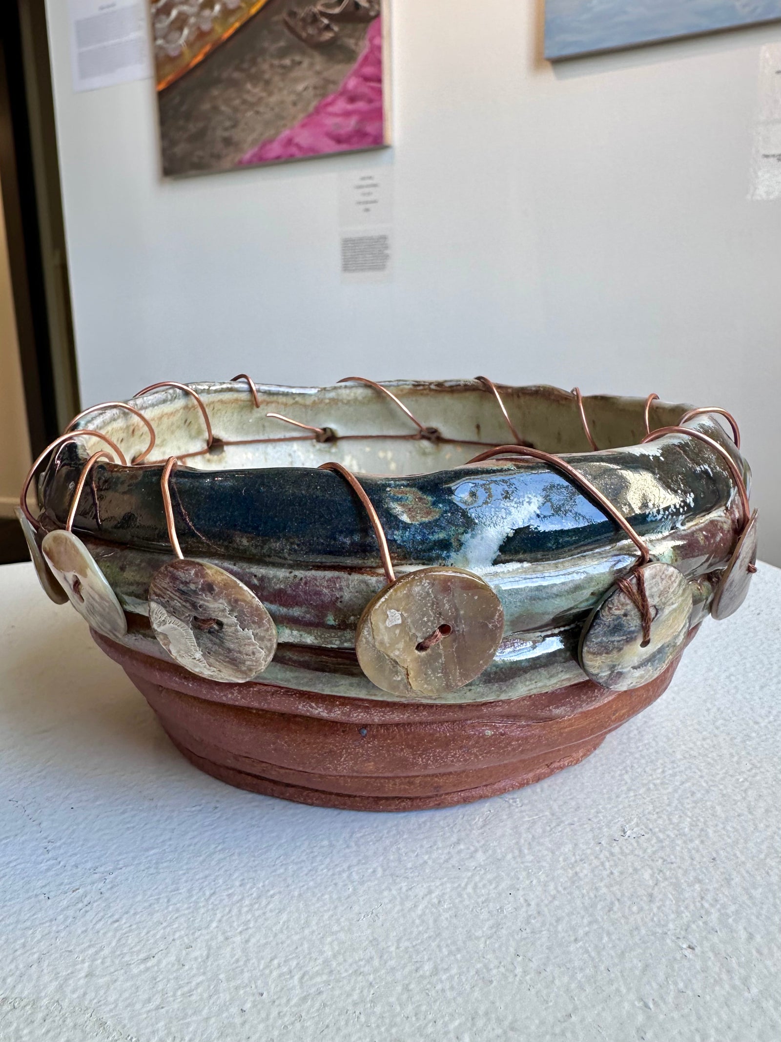 Heather Tobe - Ceramic - Copper/Button Wire Bowl